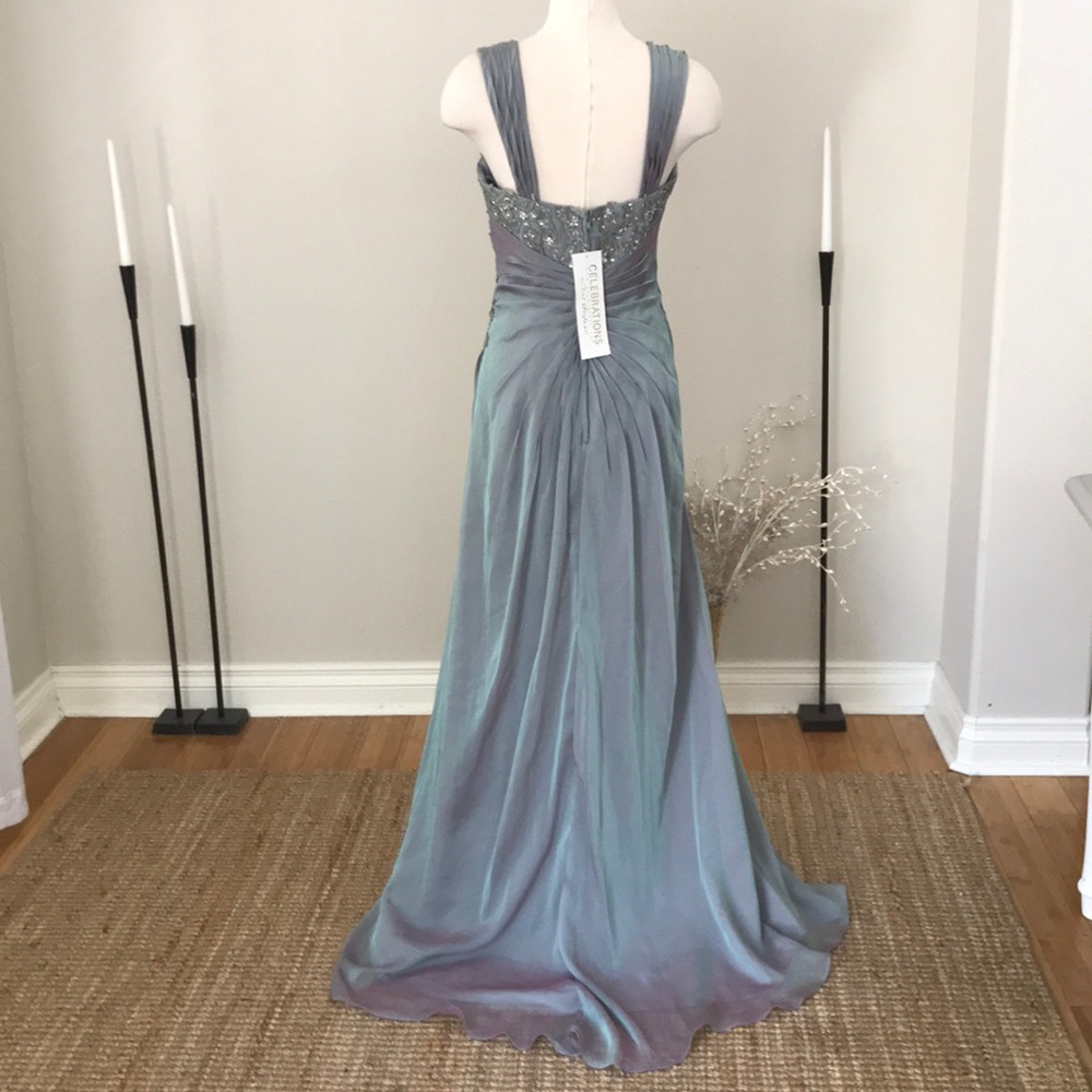 Val Stefani Beaded Sweetheart Prom Gown in Steel Blue - Picture 5 of 6